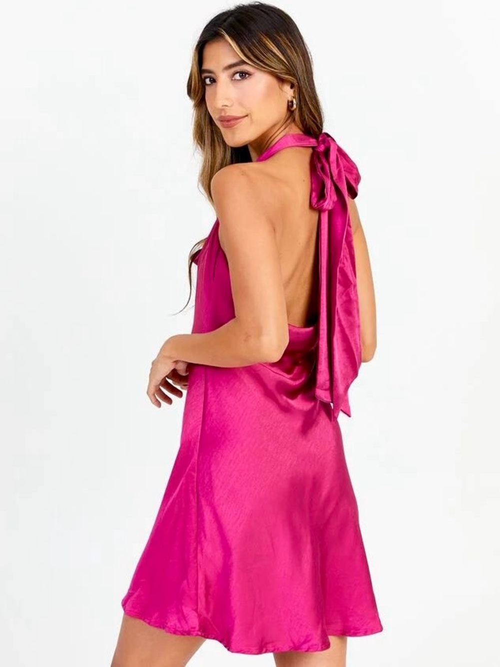 Altar’d State Daphne Satin Mini Dress in Fuschia
